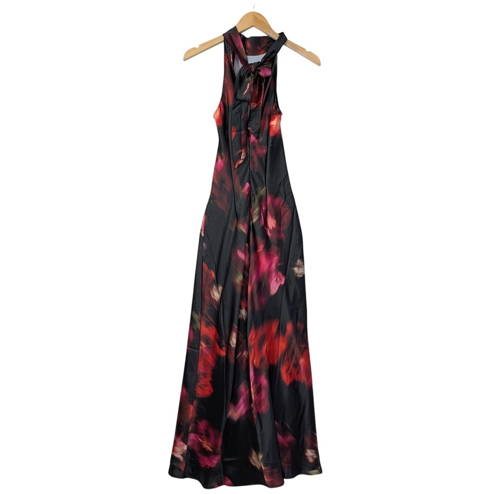 Steve Madden Lara Satin Maxi Dress XS Black Floral Cocktail Party Event Occasion - Picture 4 of 11